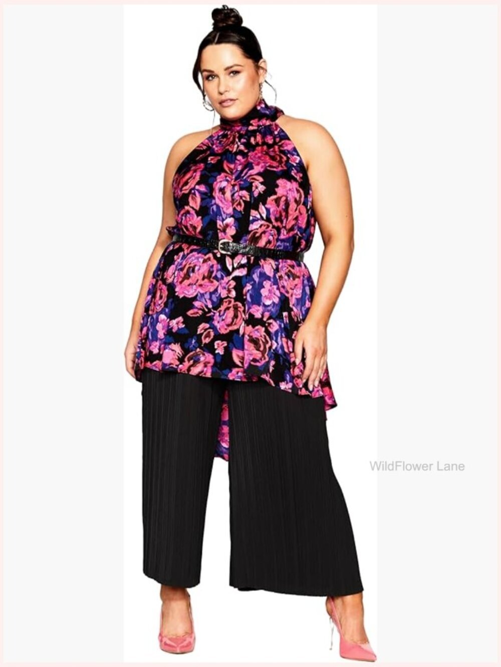 Plus Size Sleeveless Tunic with Hi-Lo Hem - Relaxed Fit Floral Top
